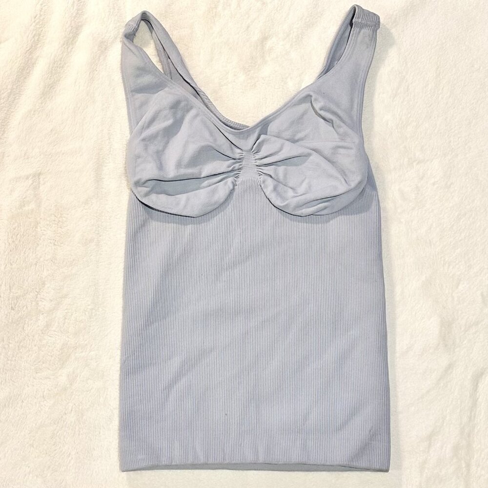 NEW Spiritual Gangster Light Gray Blue Ribbed Sleeves Tank Top - Size: XS